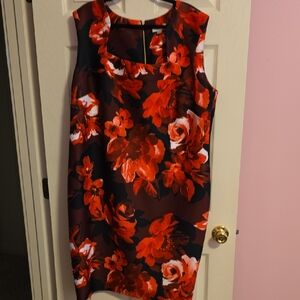 Calvin Klein Red and Black Floral Mini Dress